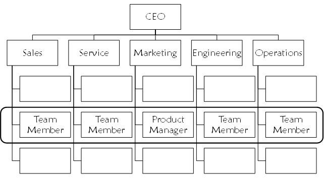 Organization chart showing the product team across functions